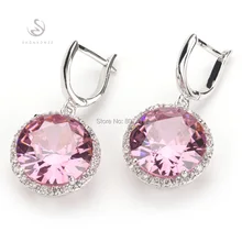SHUNXUNZE, милые круглые серьги-гвоздики для женщин, ювелирные изделия для девушек, розовый кубический цирконий, гипербола, подарки, посеребренные сексуальные Винтажные серьги R146