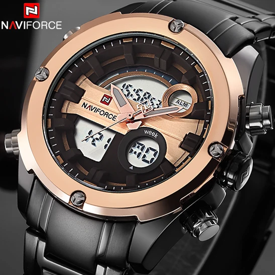 

NAVIFORCE Luxury brand Full Steel Watch Men LED Sports Army Military Watches Men's Quartz Analog Digital Watch relogio masculino