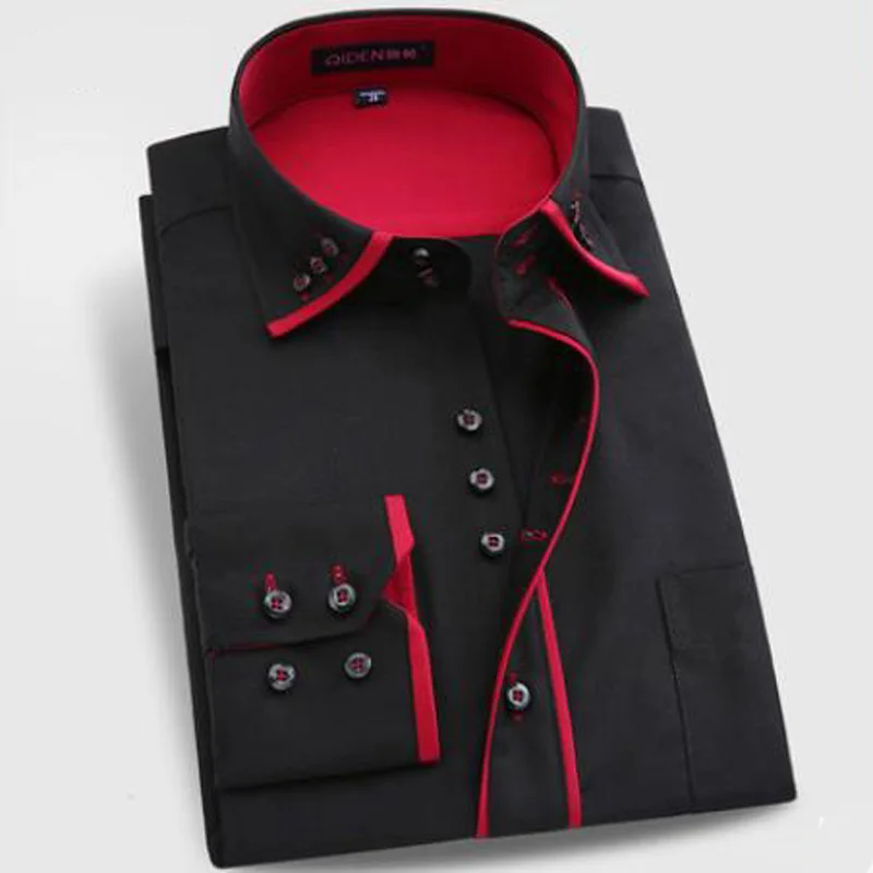 2016 quality long-sleeve plus size men shirt male business double collar casual dress shirt autumn winter men camisa masculina