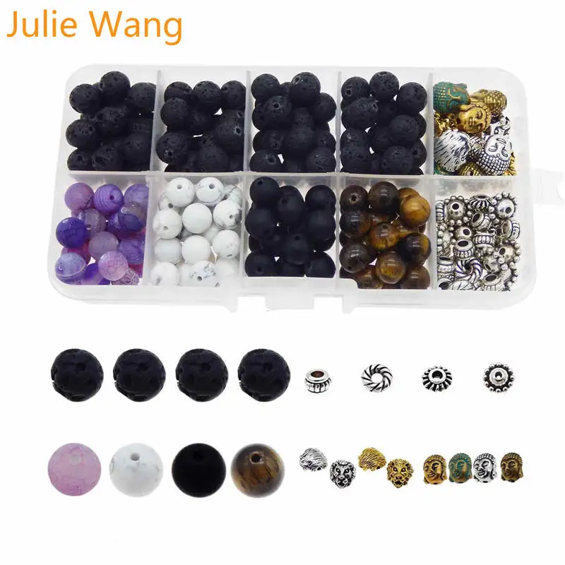 Julie Wang 248 шт./корт. 8 мм натуральный камень Лавовая бусина из сплава разделитель