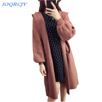 

Knit cardigan jacket Women's 2018 Spring Autumn Boutique fashion Hooded sweater tops Thick warm Loose Sweater coat IOQRCJV N167