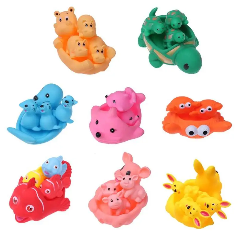 4 шт. милые мягкие детские Игрушки для ванны, резиновая утка, животные, поплавок, сжимающий звук, мини-игрушки для ванной, детские развивающие игрушки