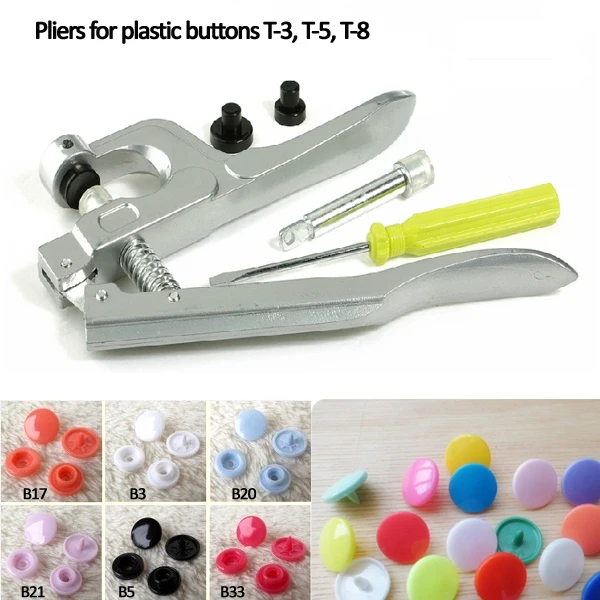 Free Shipping 1 Set Plier & 120 Set T5/T3 button fastener Snap plastic