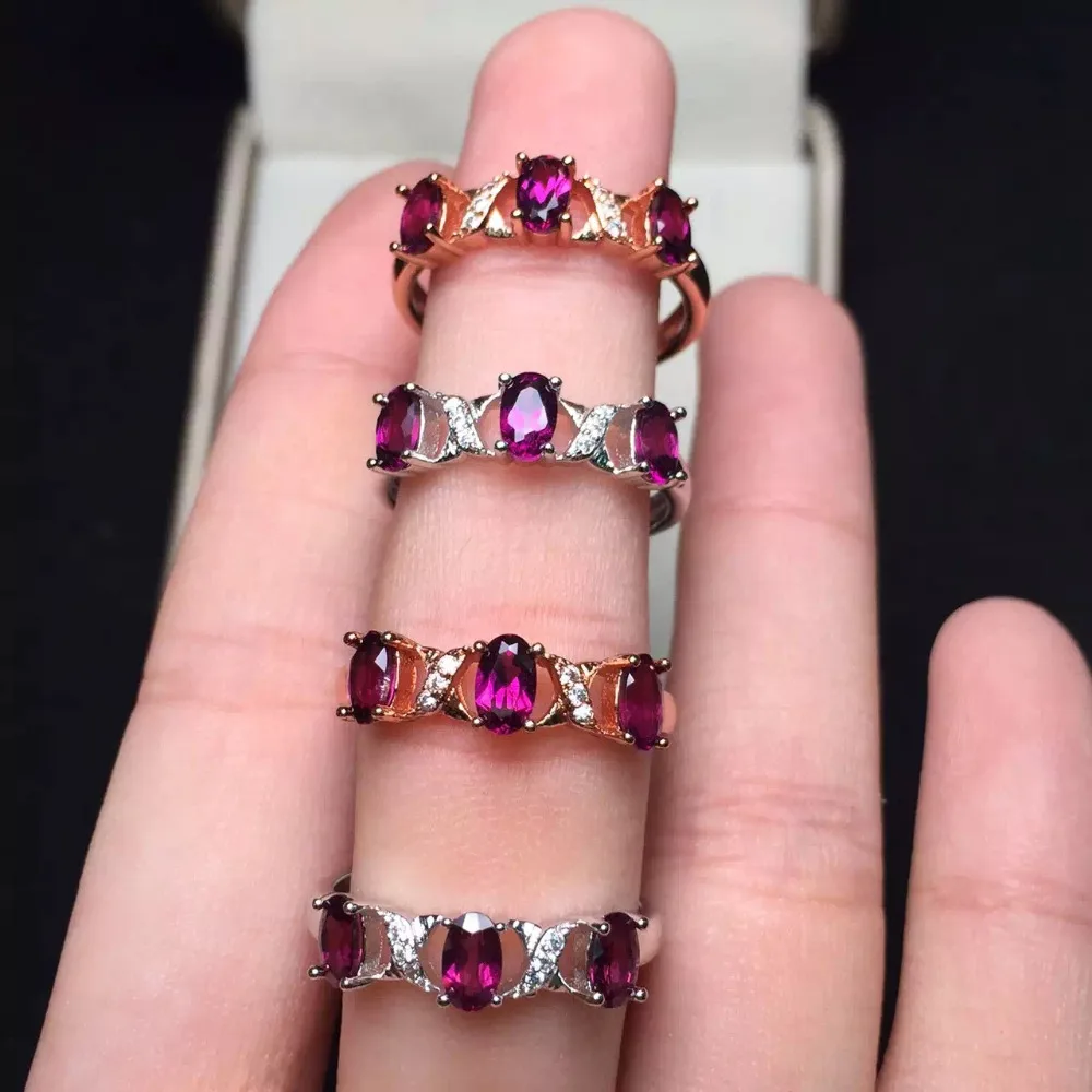 gems size 3*5mm rose 925 sterling silvery natural rubillite red tourmaline ring fine jewelry