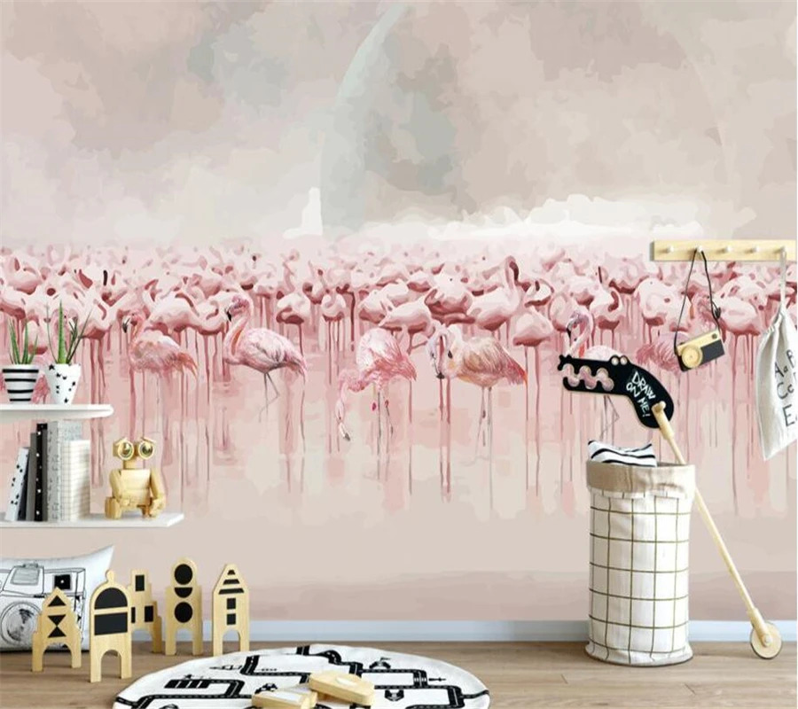 

Beibehang customize 3d wallpaper murals nordic Hand Painted flamingos mural background wall mural wallpaper for walls 3 d tapety