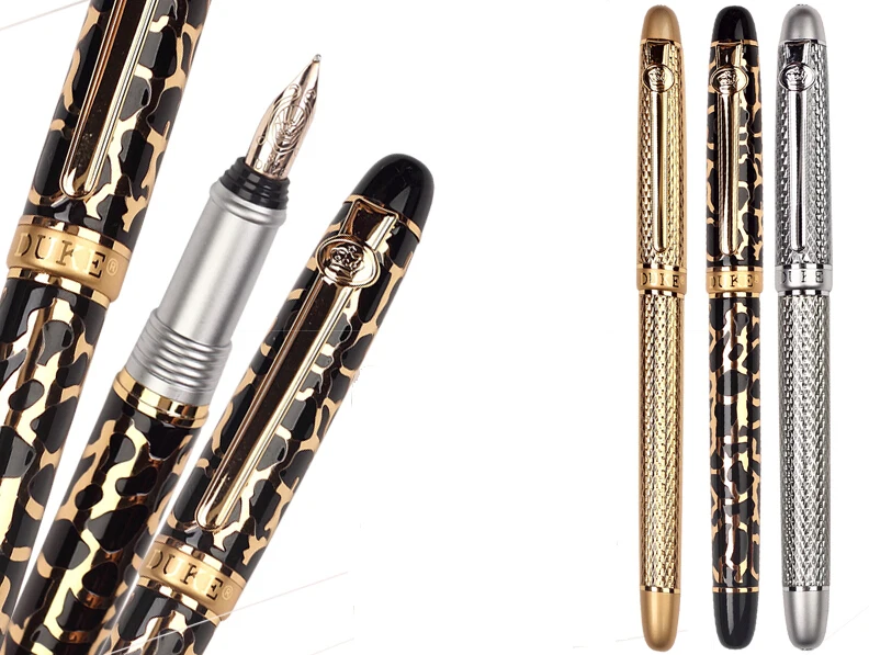 

8K Solid Gold F Nib Wrting pen Or RollerBall pen 3 colors to choose DUKE 216 Office and school signature pens Free Shipping