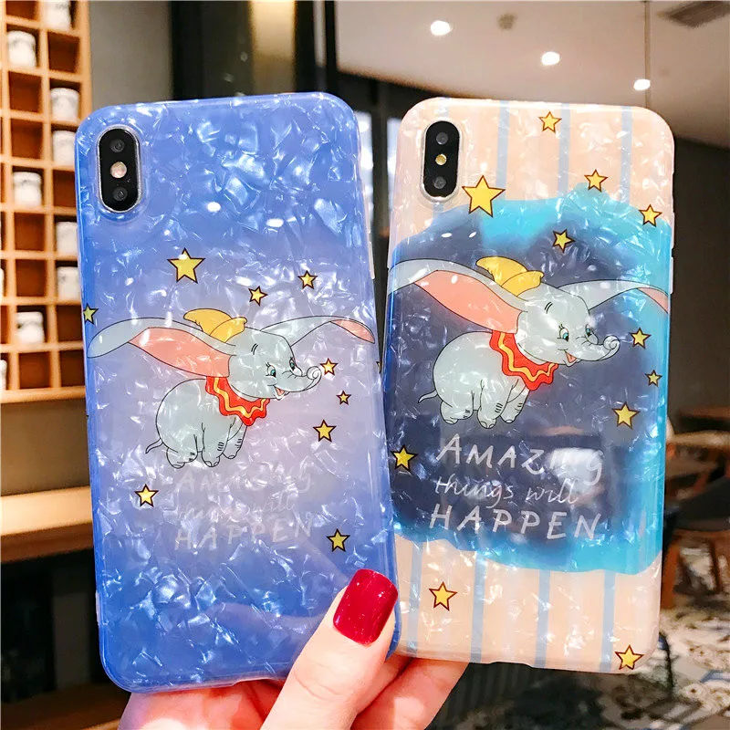 

Shell grain super cute Cartoon Dumbo IMD soft shell blue phone Case For Apple iphone 6 6s 7 8 Plus X XS XR MAX silicone case