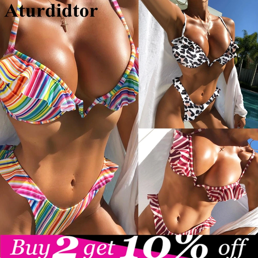 

Sexy Leopard Micro Bikini Set 2019 Push Up Thong Biquini High Cut Striped Swimwear Women Mini Swimsuit Female Bathing Suit