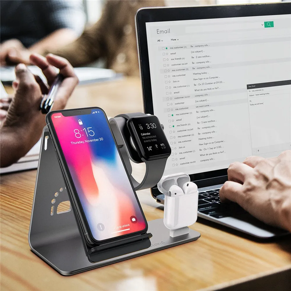 Беспроводное быстрое зарядное устройство 3 в 1 Qi для iPhone X / 8 8plus беспроводная