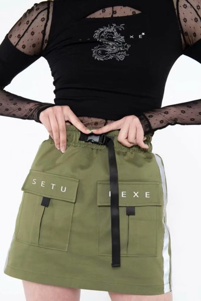 

Cotton Plus Size Streetwear Cargo Skirt Summer High Waist Short Skirts Womens Big Pocket Bodycon Mini Skirt