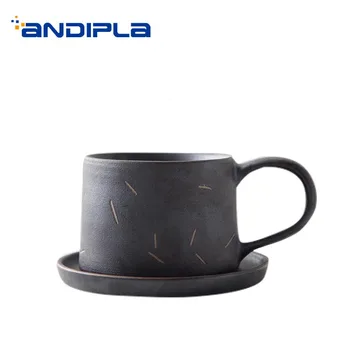 

240ml Creative Coffee Cup with Saucer Kit Handmade Ceramic Drinkware Breakfast Milk Fruit Juice Dessert Cups Water Handle Mug
