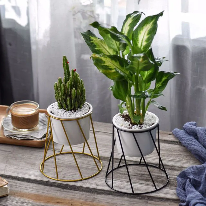 

Nordic Wrought Iron Simple Metal Fleshy Green Radish Flower Pot Ceramic Iron Frame Pot Combination Flower Pot Home Dec