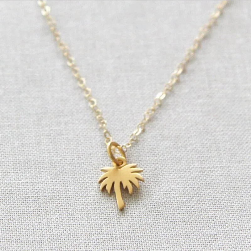 

Boho Choker Gold Palm Tree Necklace Pendant Collier Stainless Steel Chain Necklace For Women Island Life Jewelry
