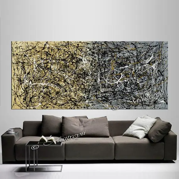 Золотой Серебряный абстракционный стиль большая настенная художественная Абстрактная живопись на холсте роскошный стиль ручная роспись маслом