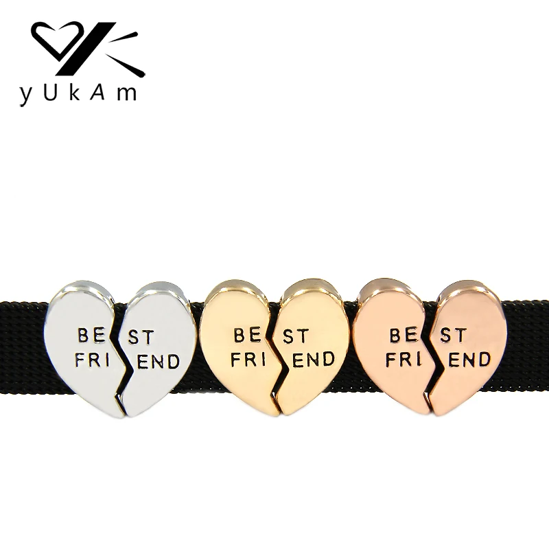 

YUKAM Jewelry Broken Heart Shaped BFF Best Friend Slide Charms Keeper Keys for Stainless Steel Mesh Bracelets Accessories Making