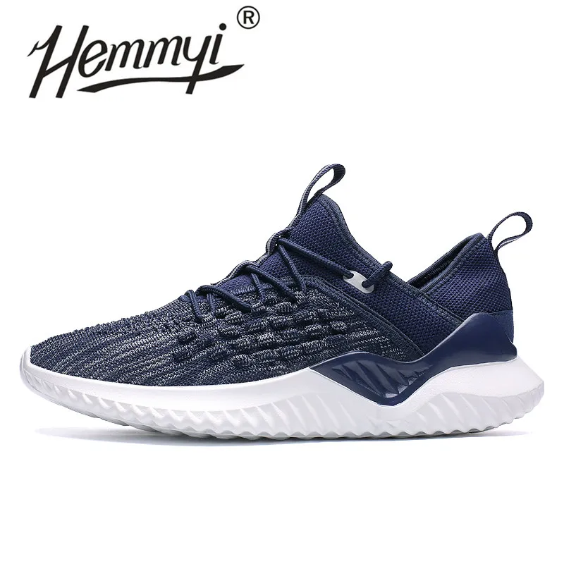Hemmyi Mens Sneakers Casual Flyknit Breathable Trainers Lace-Up Tenis Masculino Adulto Spring/Autumn New Products Black Shoes