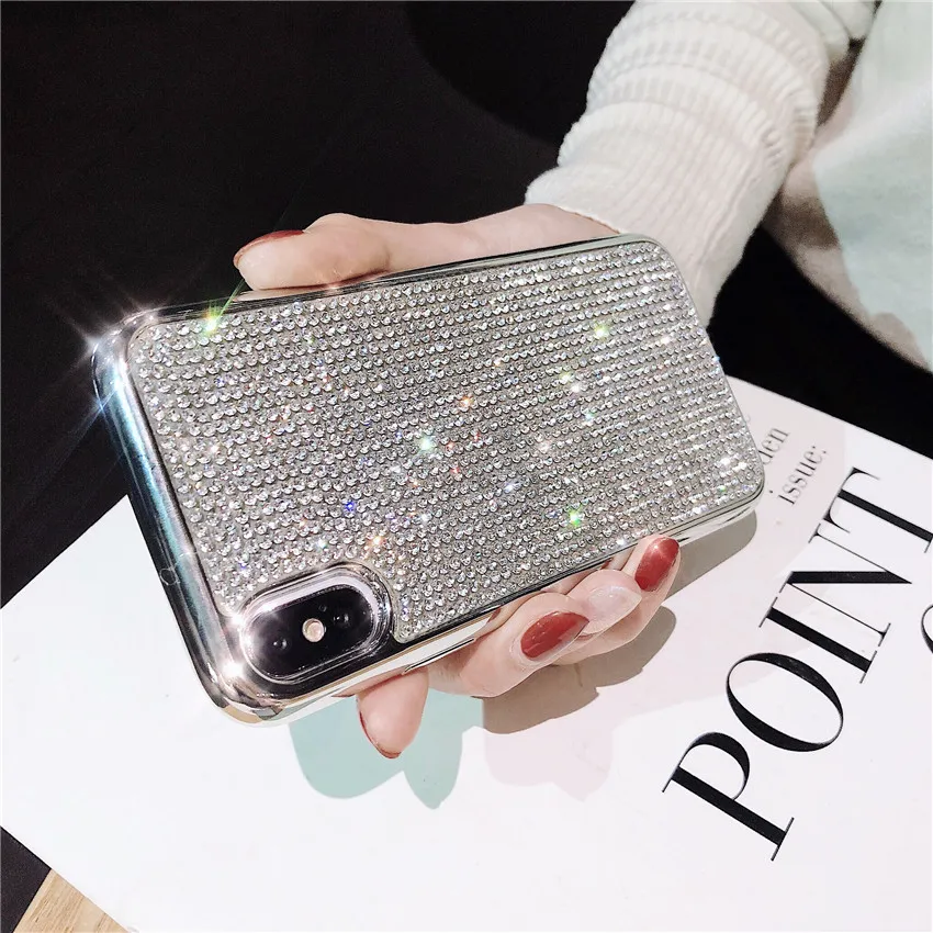 

Fashion rhinestone phone case Phone case for iPhone 7 8 plus for iPhone XR XS Max 6 6S Plus plating side silver tpu
