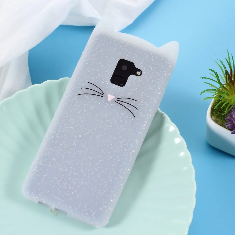 Прекрасный чехол для телефона samsung Galaxy A8 + 2018 3D усы Cat Силиконовые крышки корпуса