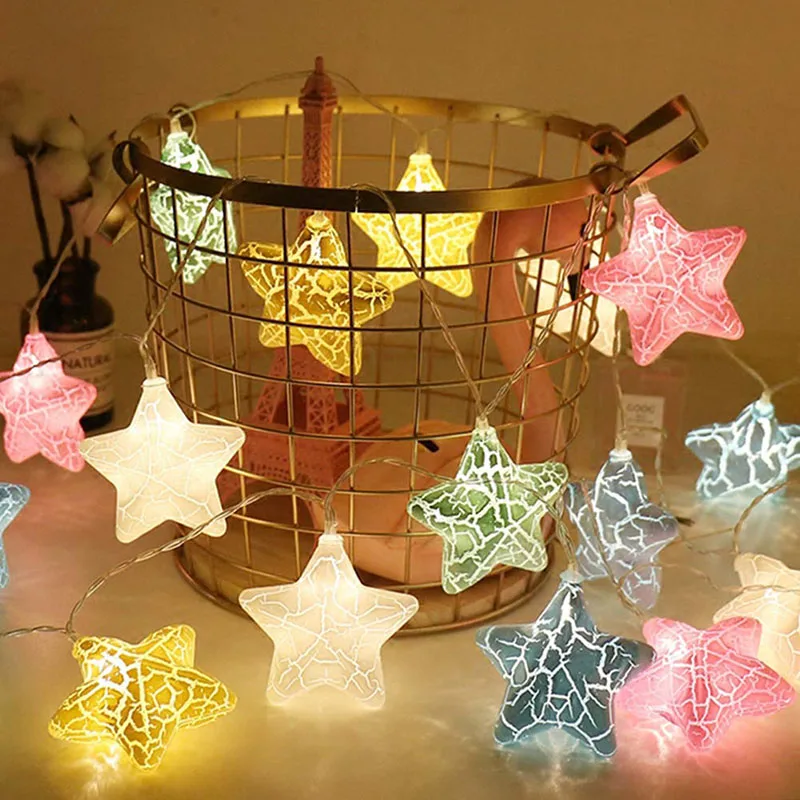 

3M/6M LED Crack Star Fairy Lamp Christmas Tree String Twinkle Garlands Battery Flash Holiday Party Wedding Indoor Decor Lights