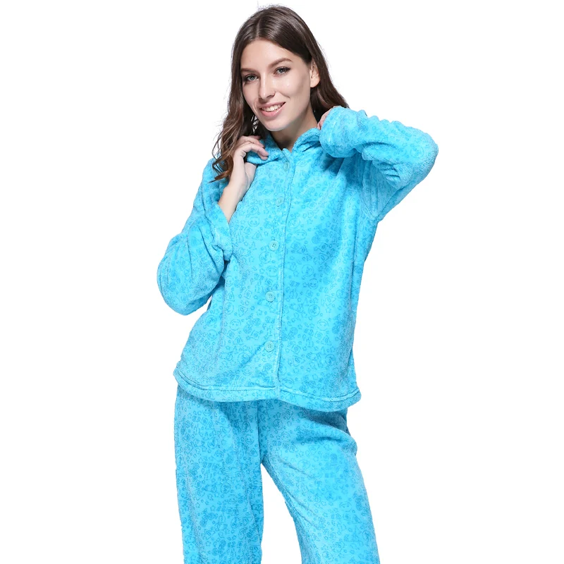 Осенне-зимние теплые пижамы, женская одежда для сна, Женские флисовые пижамные комплекты размера плюс, домашние костюмы, пижамы для отдыха для женщин и взрослых - Цвет: Neon Blue