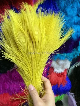 

300pcs natural Peacock feathers 25-30cm dyed yellow peacock Feather plumes feathers crafts for diy handmade jewelry accessories