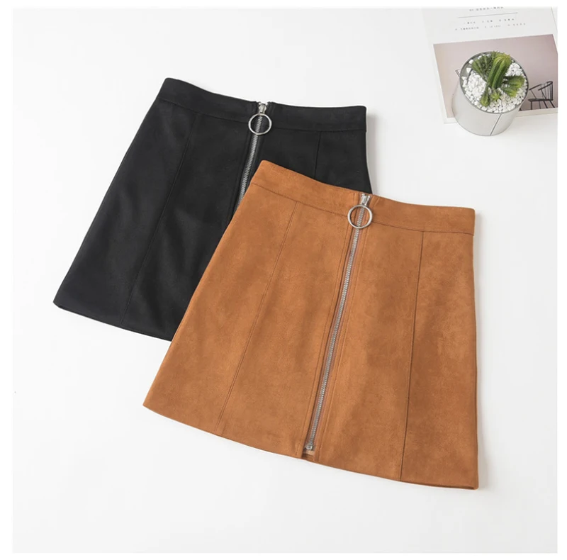 New Autumn And Winter Plus Velvet Women Skirt Front Zipper Short Leather High Waist Women Skirt Club Winter Casual Skirt D8A134 (12)
