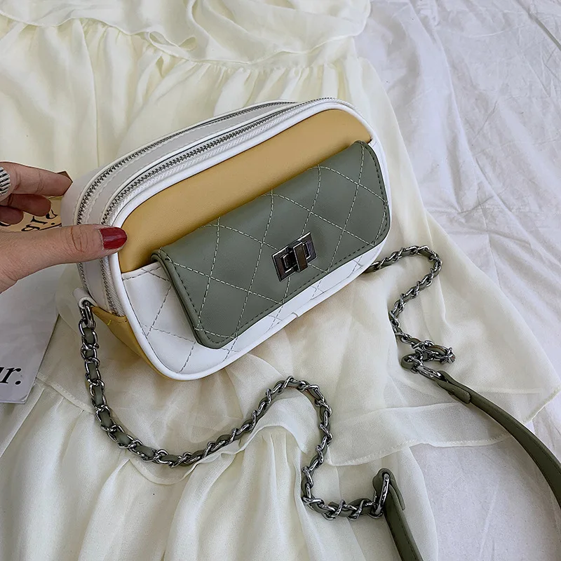 

High quality designer clutch purse women pu leather handbags messenger Chest Bags Diamond Lattice black chain small flap 2019