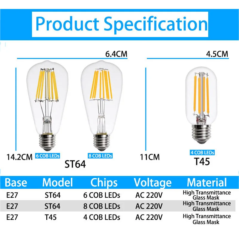 Светодиодная лампа Эдисона GreenEye T45 ST64 в стиле ретро 220 В 4/6/8 Вт|led edison|led bulb edisonled edison