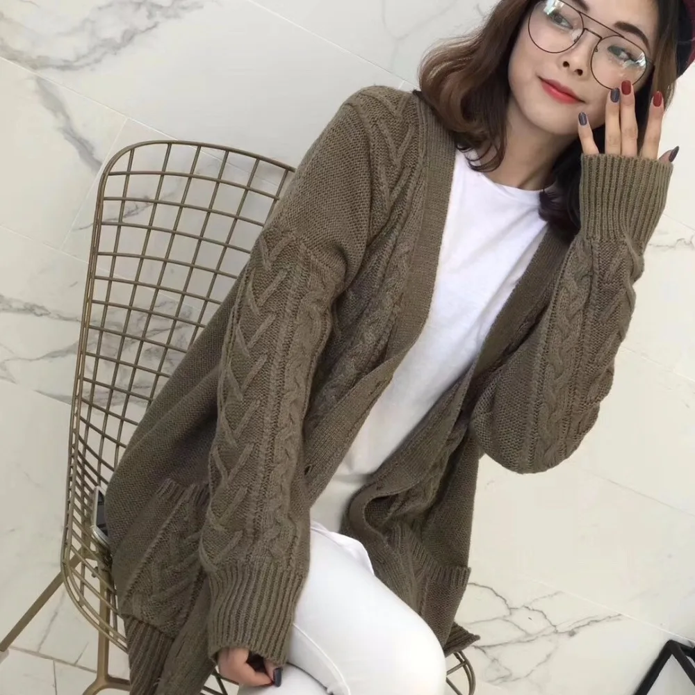 Women's Cable Knit Chunky Cardigan Long Sleeve Korean