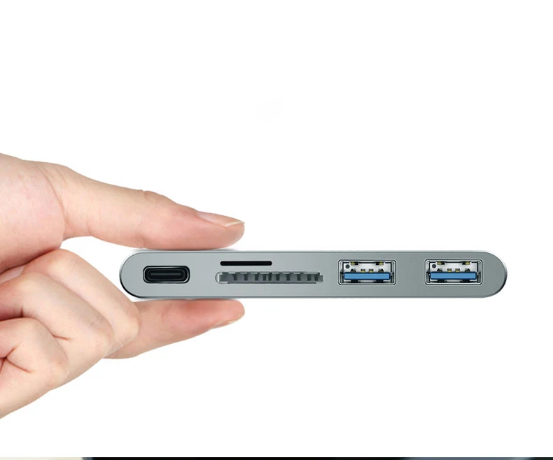 For Macbook Pro Dual Type-C HUB TO  2*USB 3.0 +SD/TF Carder Reader+Lightning Interface (Thunderbolt) Fast Data Transmission