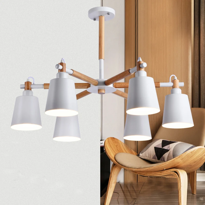 

wooden led chandelier lamp 3/6/8 head Korean living room bedroom lamps modern creative drop lighting