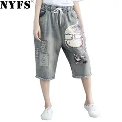 NYFS 2019 новые летние женские винтажные свободные шорты из денима с эластичной талией с принтом женские джинсовые шорты широкие брюки