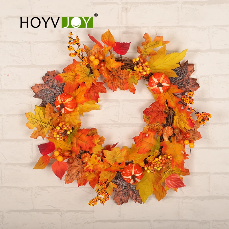 

HOYVJOY Maple Leaf Fall Wreaths Halloween Pumpkin Decor Holiday Decoration For Home Party Supplies