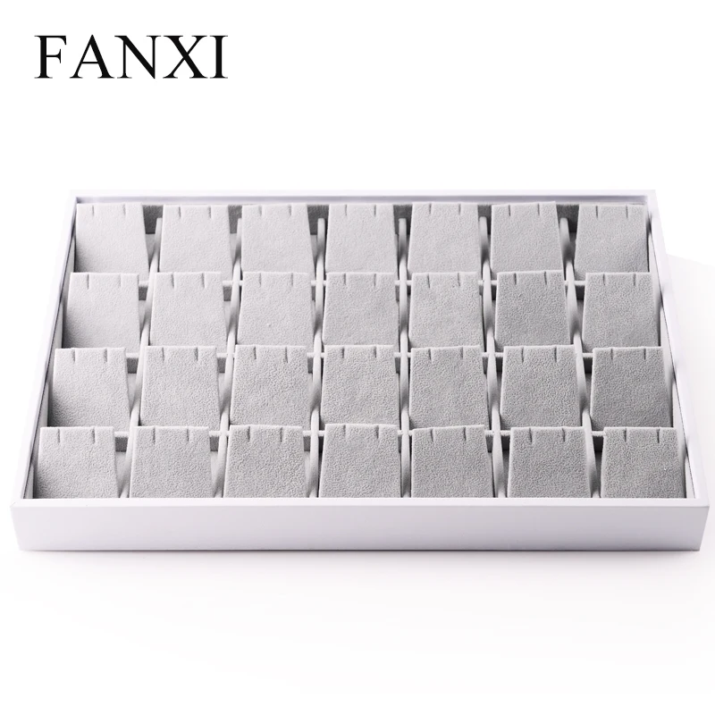 FANXI high-capacity white color storage PU leather velvet insert earring hangling jewellery display tray organizer case