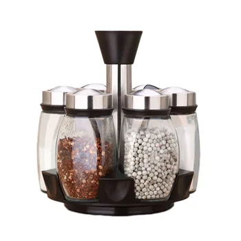 

7Pcs/Set Steel Glass Cruet Condiment Spice Jars Set Salt Pepper Shakers Seasoning Sprays Rotating Stainless Kitchen Tool