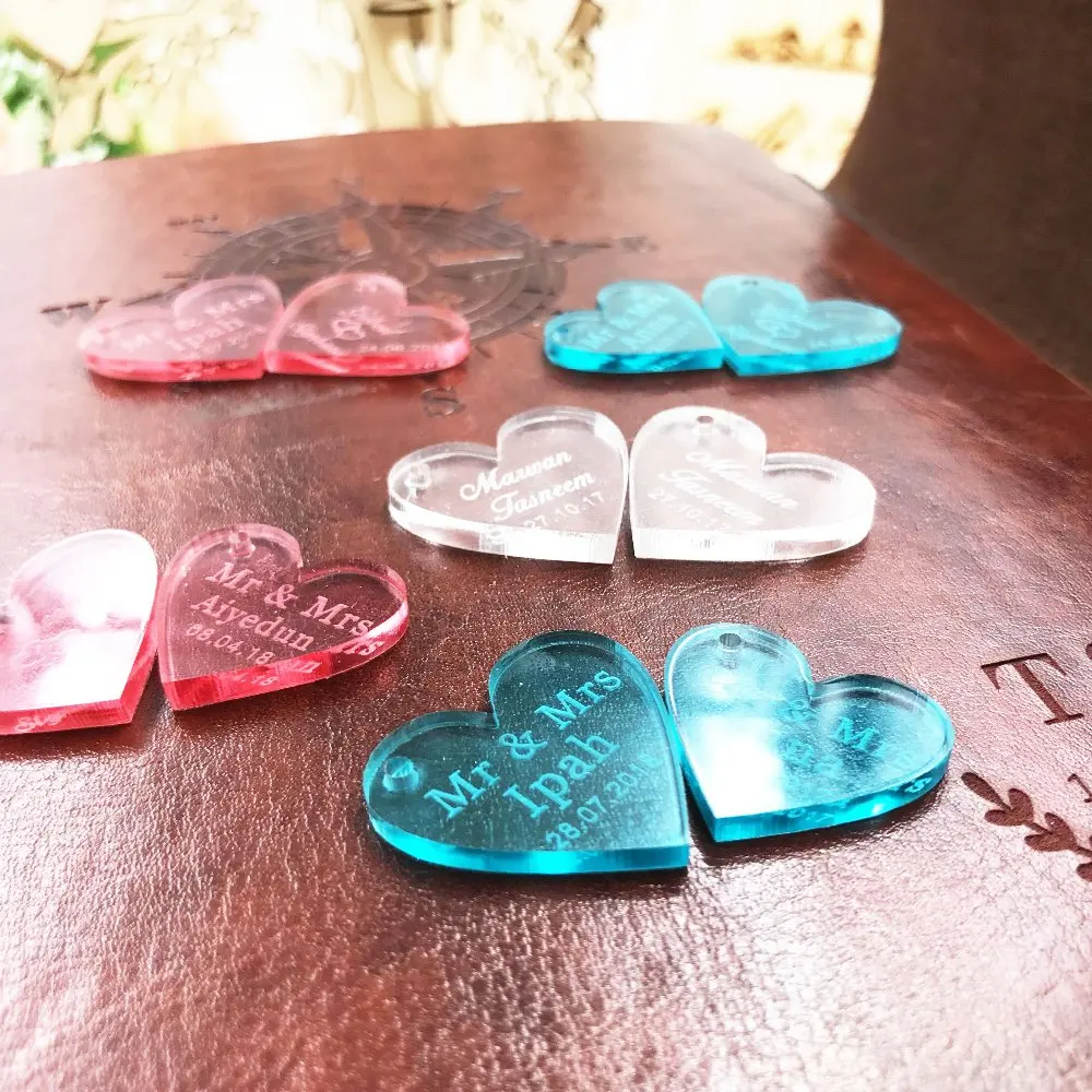 50pcsPersonalized mr mrs Love crystal Hearts Свадебные сувениры украшение стола центральные