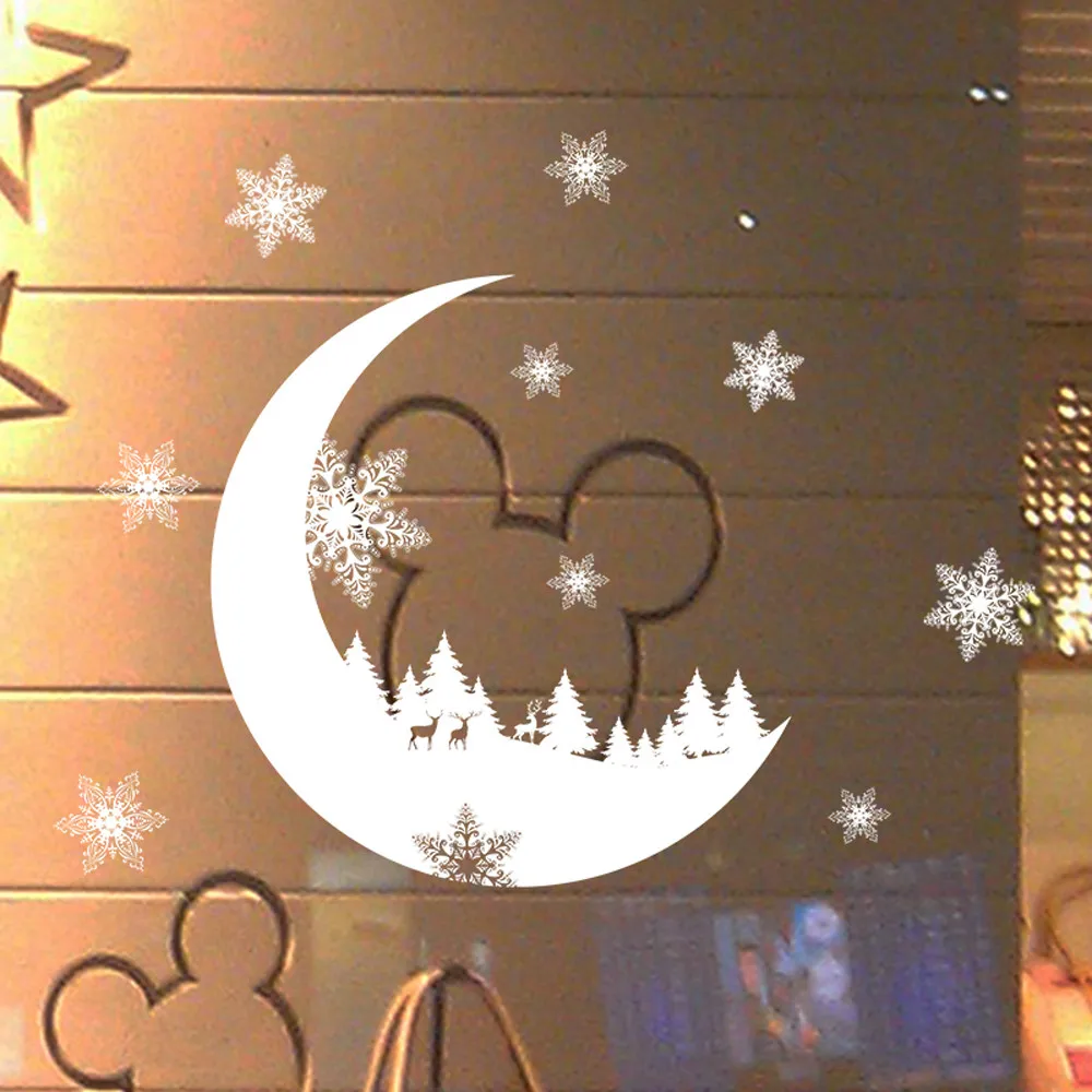 Рождественские наклейки на стену, луна, рождественская елка, снежинка, домашний магазин, окна, Настенный декор,, Рождественское украшение, стикер#3