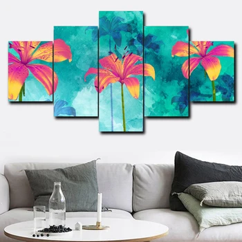 

5 Pieces Bright Floral Canvas Painting Lilies Posters and Prints Modern Wall Art Decor Pictures for Bedroom Living Room Decor