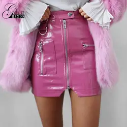Золотые стрелки 2019 новый летний сексуальные юбки для женщин тонкий разделение молния с металлической пуговицей мини-юбка розовый из