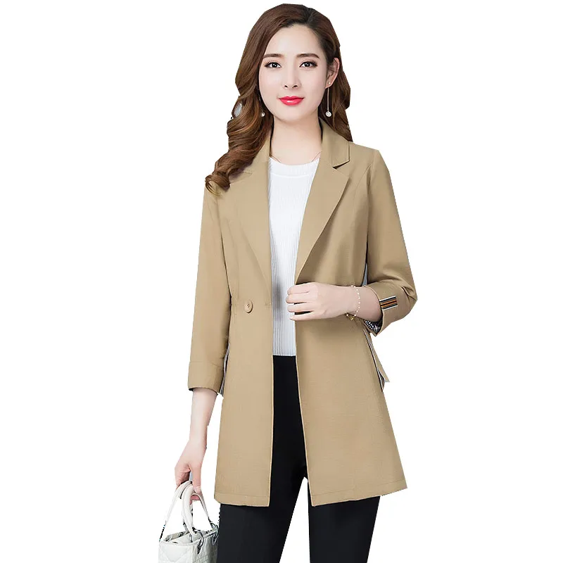 

Qpipsd2023 Spring Large Size Pure Color Women Windbreaker Autumn Doublebreasted Trench Coat Long Section Suit Collar Coat Female