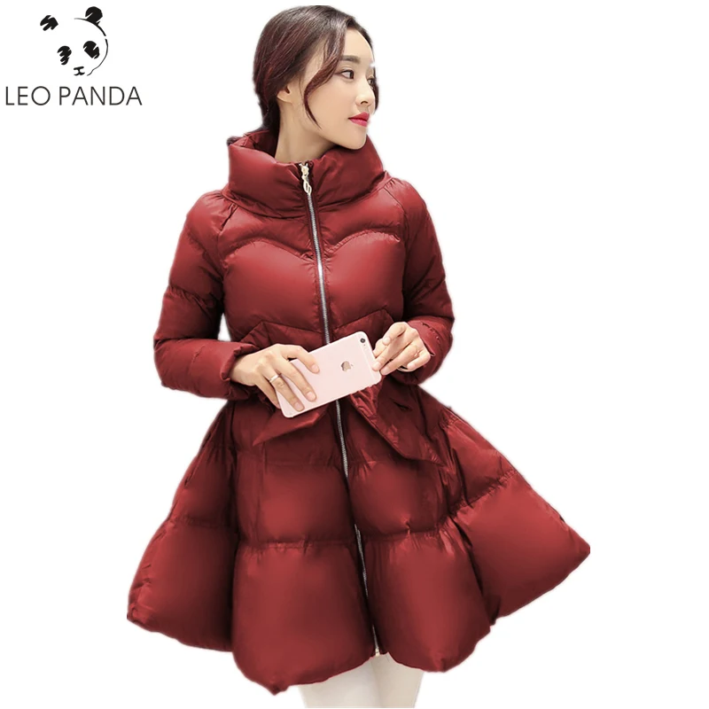 

Winter Women Zipper 2018 New Bow Waist Fluffy Skirt Coat Female Slim Comfortable Sweet Down cotton-padded Outerwear ZX1307