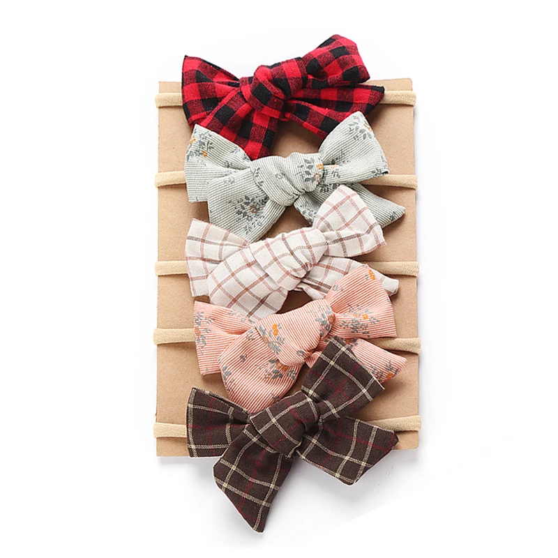 

Handmade Newborn Kids Girls Nylon Headbands Girls Plain Cotton Bow Headbands With Soft Nylon Head Bands 1-5Y Girls Head Wrap
