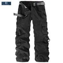 [EL BARCO] Новое поступление, хлопковые мужские брюки-карго, повседневные штаны, Осенние мягкие дышащие мужские длинные свободные штаны с карманами черного цвета и цвета хаки