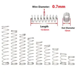 10 шт. компрессионная пружина 304 нержавеющая сталь некоррозионная Натяжная пружина провод диаметр 0,7 мм внешний диаметр 10 мм длина 10-50 мм