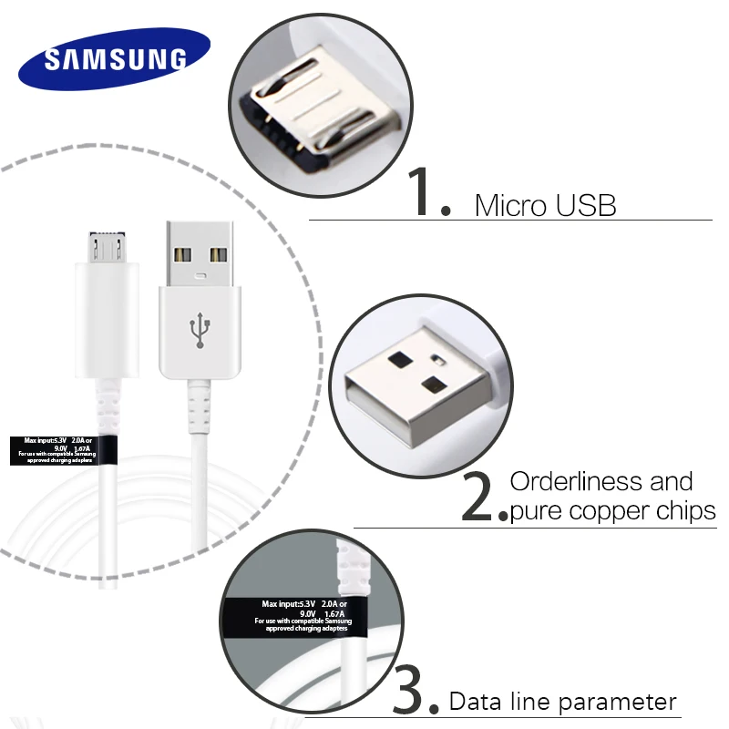 Samsung Cable Micro USB Original para S6 S7edge 2A rápido datos S7 S6edge A5 A7 A8 A9 C5 J1 J2 j3 J5 J7 Note2 Note4 Note5 Borde de nota