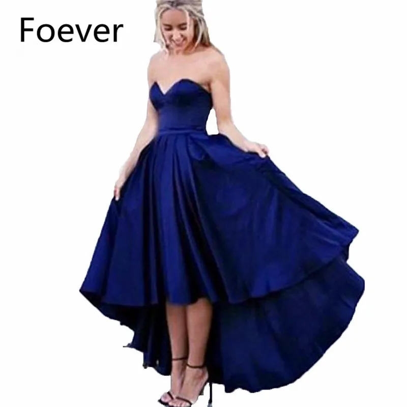 

2019 Elegant Navy Blue Hi Lo Gown Navy Blue Prom dresses Long Sweetheart dress for graduation Evening Prom Dress