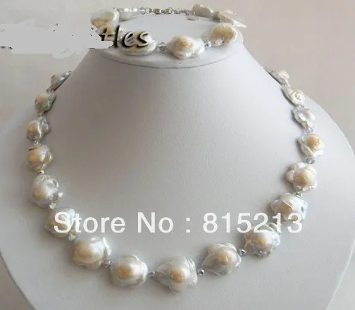 

free shipping ddh00800 18''/8'' 17MM White Baroque Reborn Freshwater Pearl Necklace Bracelet Set