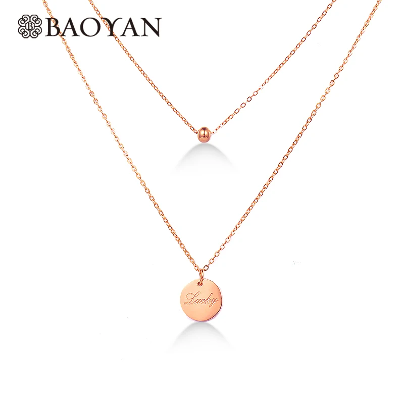 Ожерелье BAOYAN Lucky Tag, двухслойная подвеска круглая бирка, ожерелье, модное, розовое золото, серебро, золото, нержавеющая сталь, ожерелье для женщин