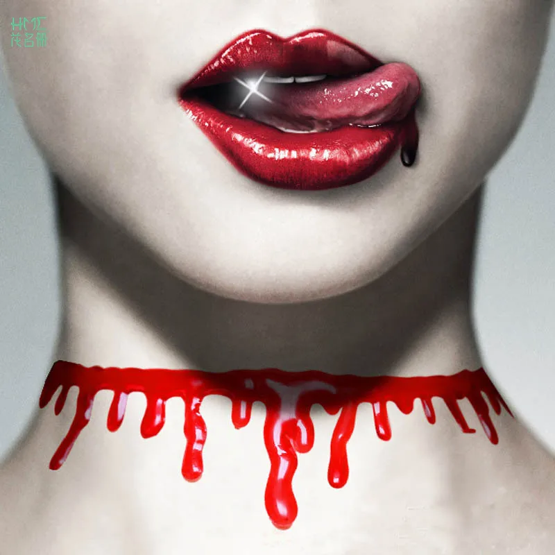 

2pcs Halloween Supplies Bloody Neck Scary Blood Chain Necklace Halloween Decoration Horror Make Up Party Cosplay Supplies