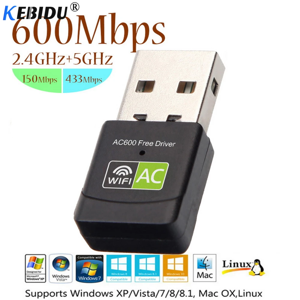

kebidu 600Mbps USB WiFi Adapter 2.4GHz 5GHz Dual Band Antenna Wireless Network Card Receiver Free Driver 802.11b/n/g/ac for PC